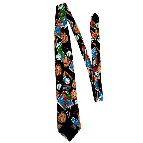 Vintage 1992 Baseball Addiction 100% Silk Black Men Tie - Picture 3 of 9